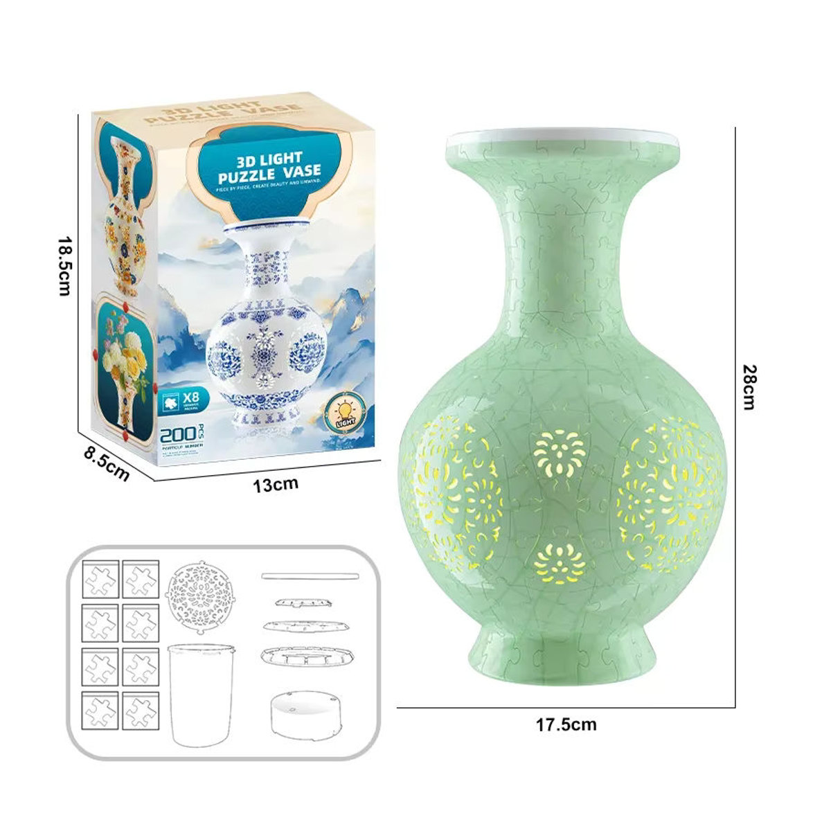 CONUSEA Porzellan Blumenvase mit floralem Design in Weiß als DIY 3D Puzzle Lernspielzeug und Dekoration für Erwachsene - Bild 5