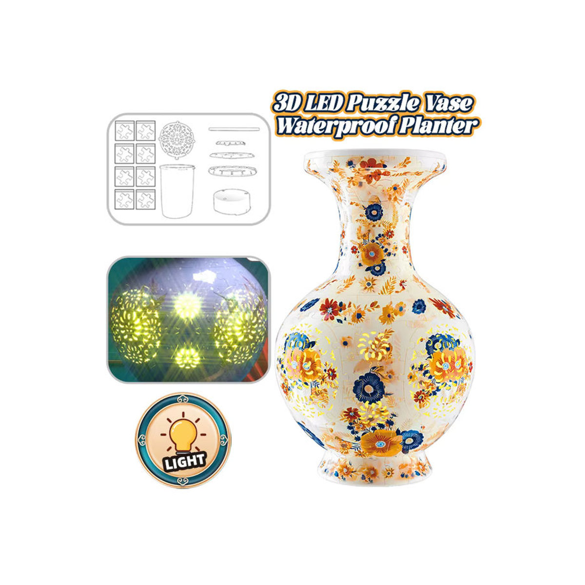 CONUSEA Porzellan Blumenvase mit floralem Design in Weiß als DIY 3D Puzzle Lernspielzeug und Dekoration für Erwachsene - Bild 6