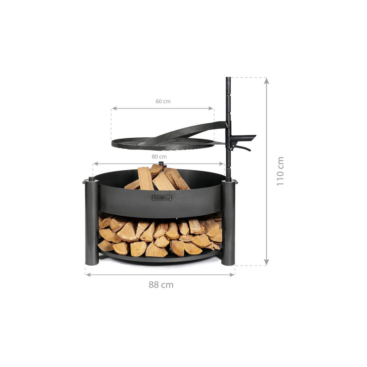 Cook King Feuerschale Montana X aus Stahl in Schwarz inklusive Holzlager und Zubehör, B/T/H: 88 x 88 x 110 cm - Bild 3