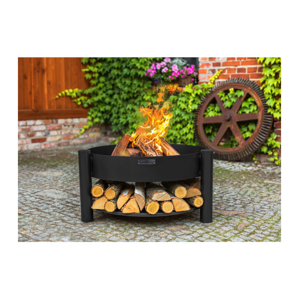 CookKing Feuerschale Montana 60 aus Stahl mit Holzlager, schwarz, B/T/H: 68 x 68 x 45 cm - Bild 2