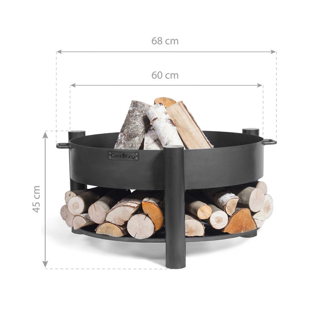 CookKing Feuerschale Montana 60 aus Stahl mit Holzlager, schwarz, B/T/H: 68 x 68 x 45 cm - Bild 4