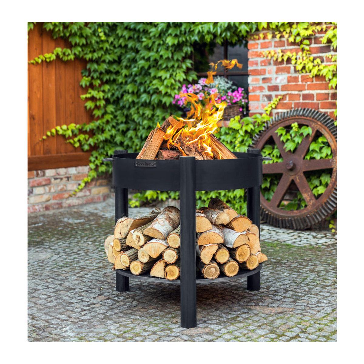 CookKing Feuerschale Montana 80 mit Holzlager aus Stahl in Schwarz, B/T/H: 88 x 88 x 80 cm - Bild 2