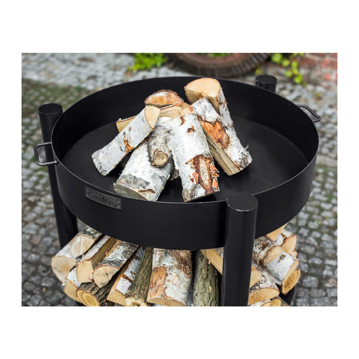 CookKing Feuerschale Montana 80 mit Holzlager aus Stahl in Schwarz, B/T/H: 88 x 88 x 80 cm - Bild 3