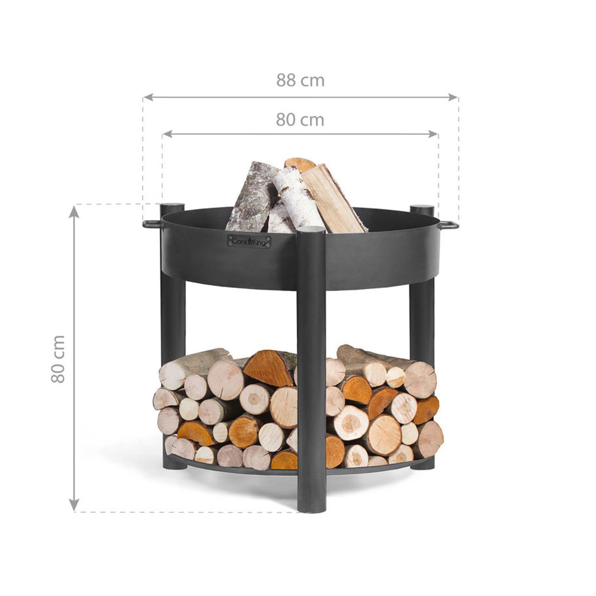 CookKing Feuerschale Montana 80 mit Holzlager aus Stahl in Schwarz, B/T/H: 88 x 88 x 80 cm - Bild 4