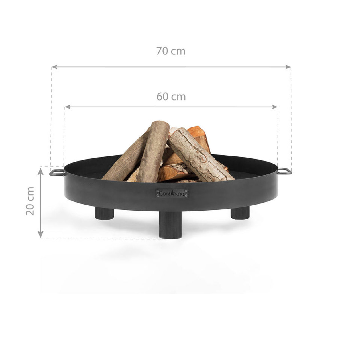 CookKing Feuerschale Tunis aus Stahl, Schwarz, B/H/T: 70 x 20 x 70 cm - Bild 3