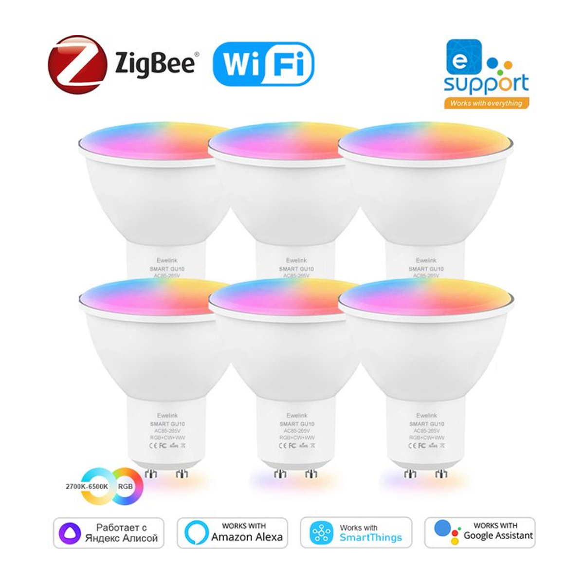 Coolo Smart LED Glühbirne GU10 mit RGBW und Dimmen, 5W WiFi Zigbee Lampe mit eWelink App Steuerung für Alexa und Google Home, Bunt - Bild 1