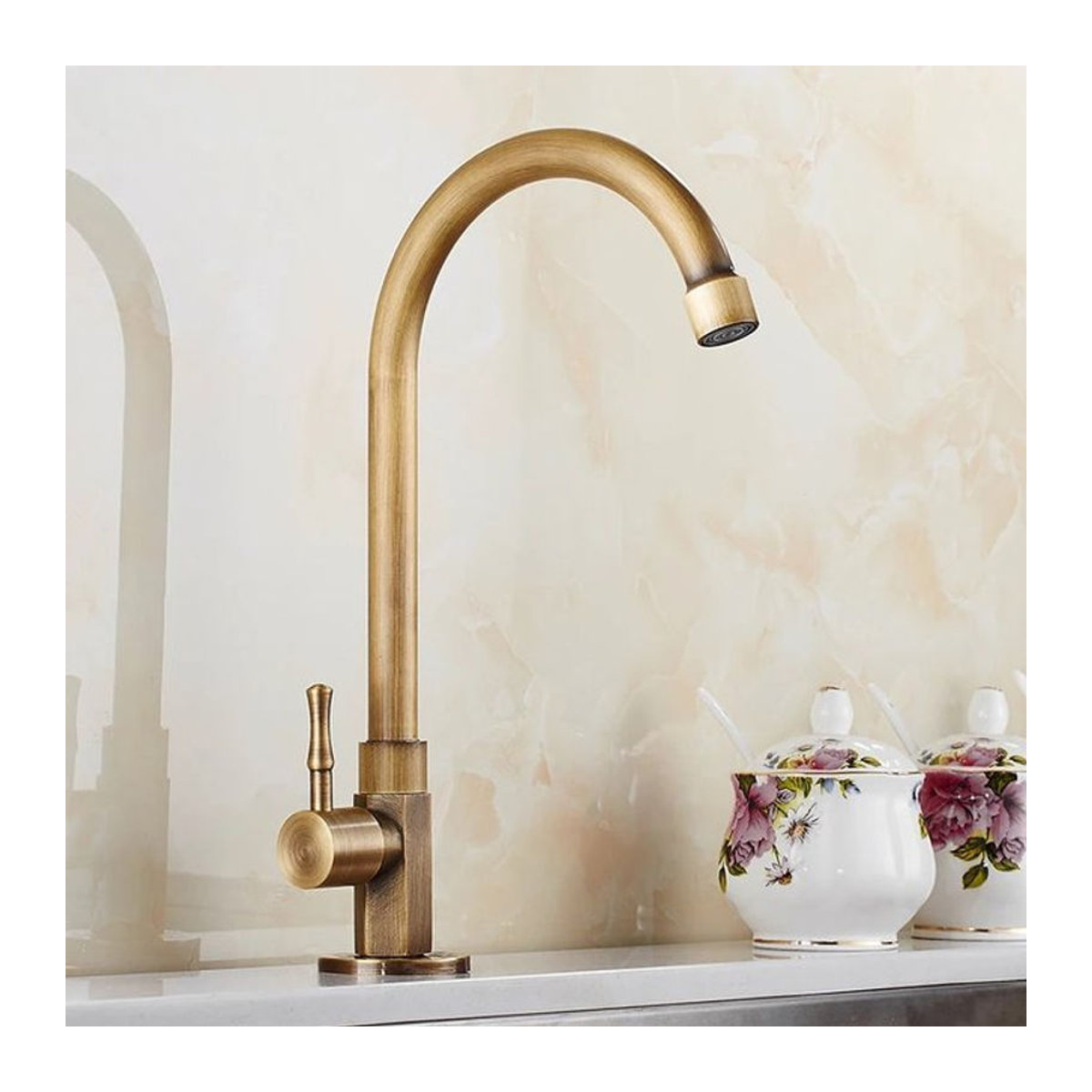 Cooper Küchenarmatur ELK12 Einloch-Wasserhahn in Antik-Bronze und Braun im Retro-Design - Bild 1
