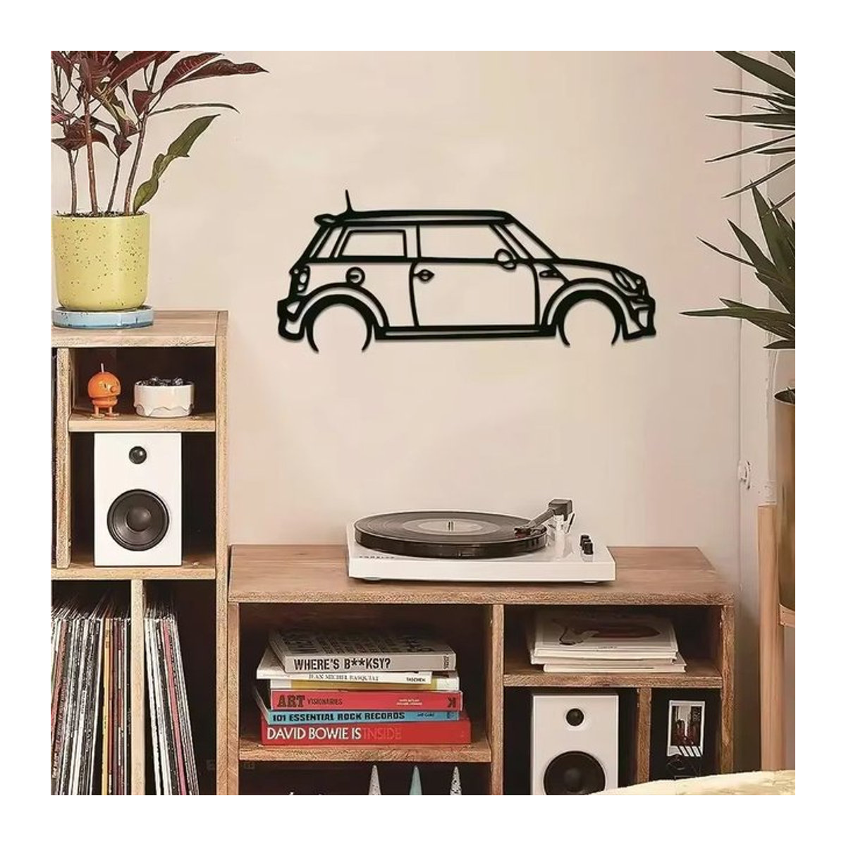 COOPERARTZ Mini Cooper inspirierte Silhouette Metall-Wanddekoration in Schwarz, minimalistisches Design für Wandmontage - Bild 1