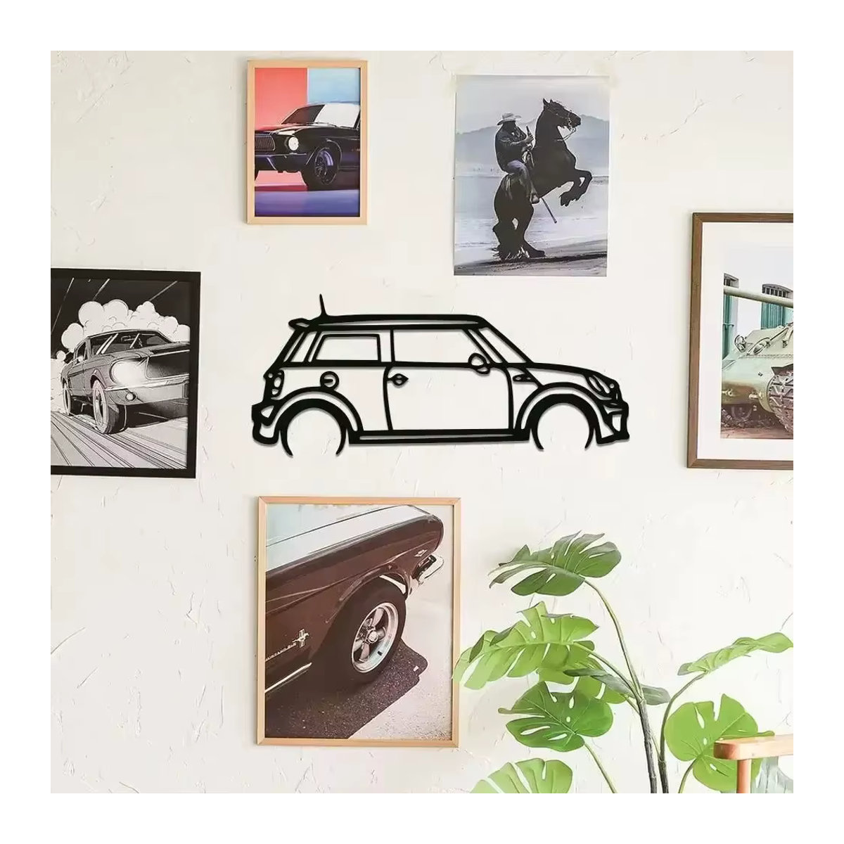 COOPERARTZ Mini Cooper inspirierte Silhouette Metall-Wanddekoration in Schwarz, minimalistisches Design für Wandmontage - Bild 2
