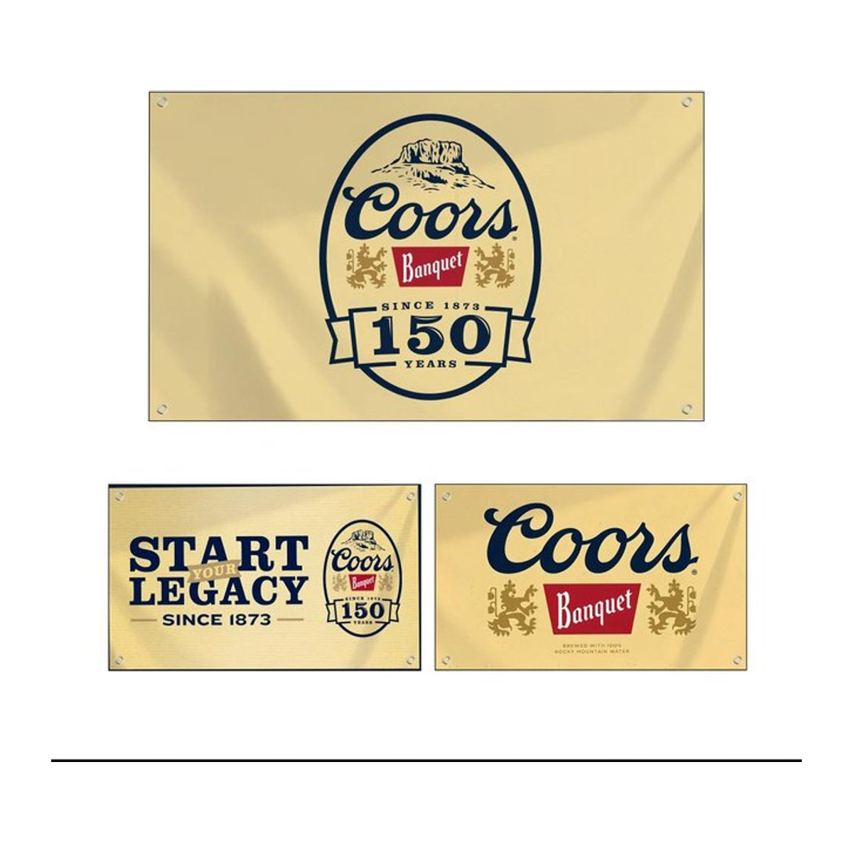 Coors Banquet Bier Logo Wandbehang Vintage Textil-Banner in Schwarz und Beige, rechteckig - Bild 1
