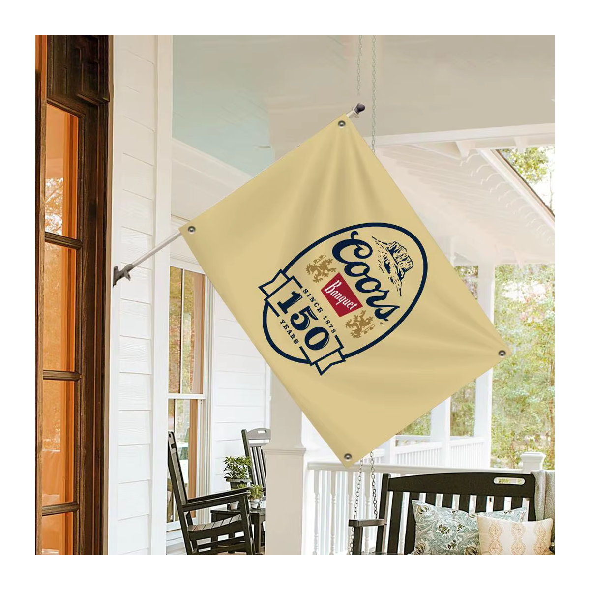 Coors Banquet Bier Logo Wandbehang Vintage Textil-Banner in Schwarz und Beige, rechteckig - Bild 2