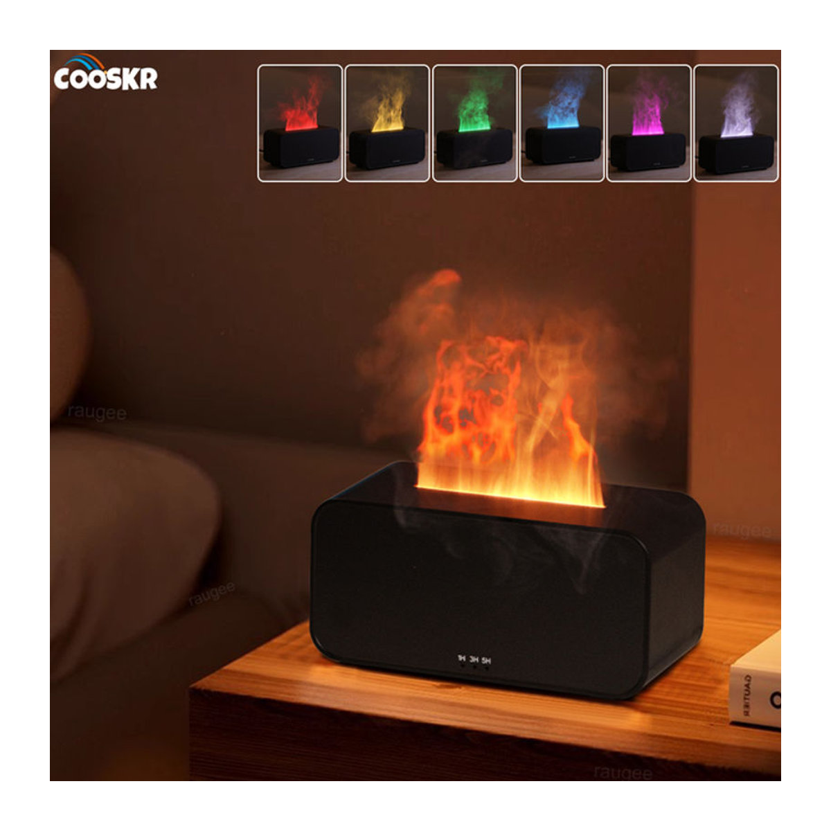 Cooskr Luftbefeuchter Diffusor mit Flammen-Effekt und LED-Licht, Schwarz - Bild 1