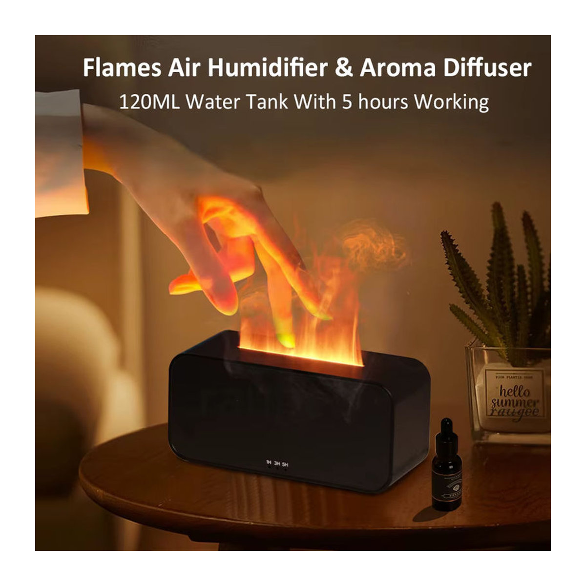 Cooskr Luftbefeuchter Diffusor mit Flammen-Effekt und LED-Licht, Schwarz - Bild 2