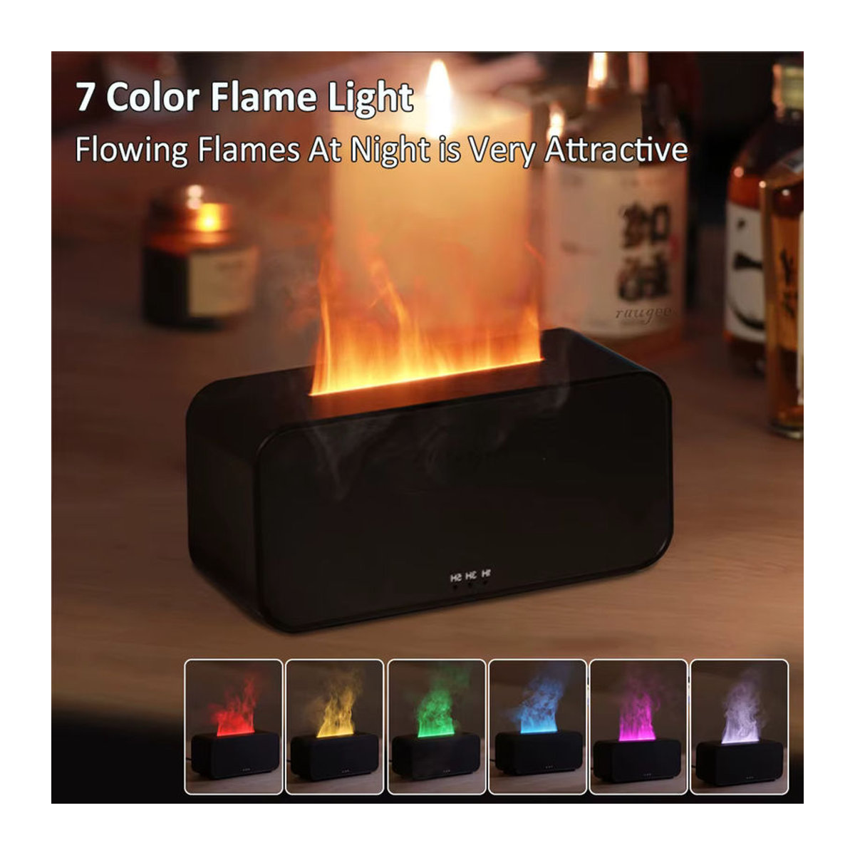 Cooskr Luftbefeuchter Diffusor mit Flammen-Effekt und LED-Licht, Schwarz - Bild 3