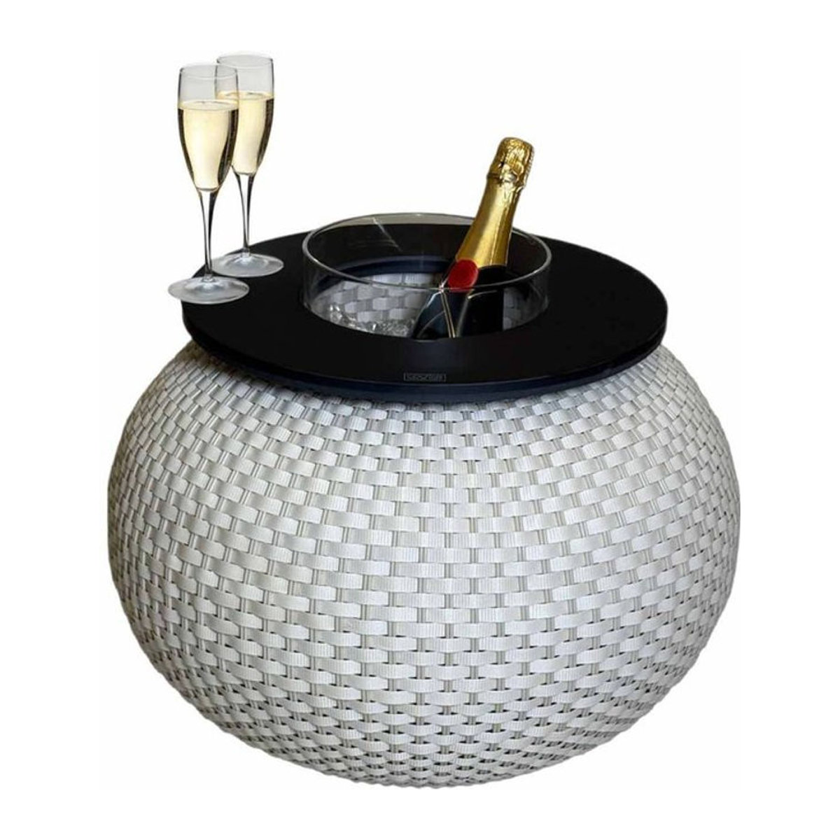 COOTAB 3-in-1 Loungetisch Milano aus Polyrattan mit Acryl-Kühler in Weiß, Durchmesser: 40 cm - Bild 1