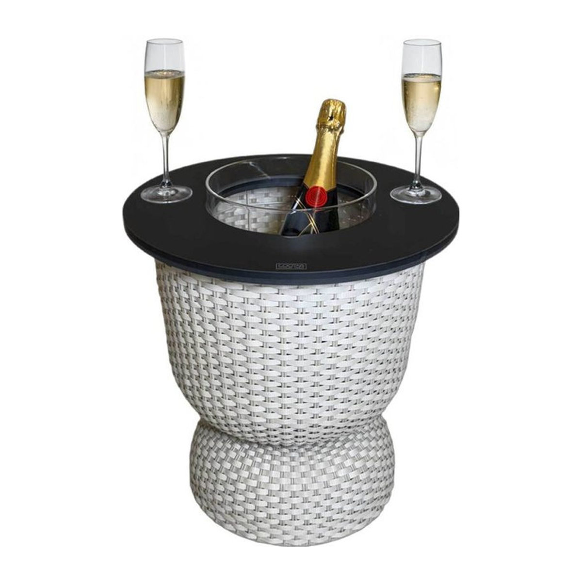 COOTAB 3-in-1 Loungetisch Paris aus Polyrattan mit Acryl-Kühler in Schwarz/Weiß, Durchmesser: 43 cm - Bild 1