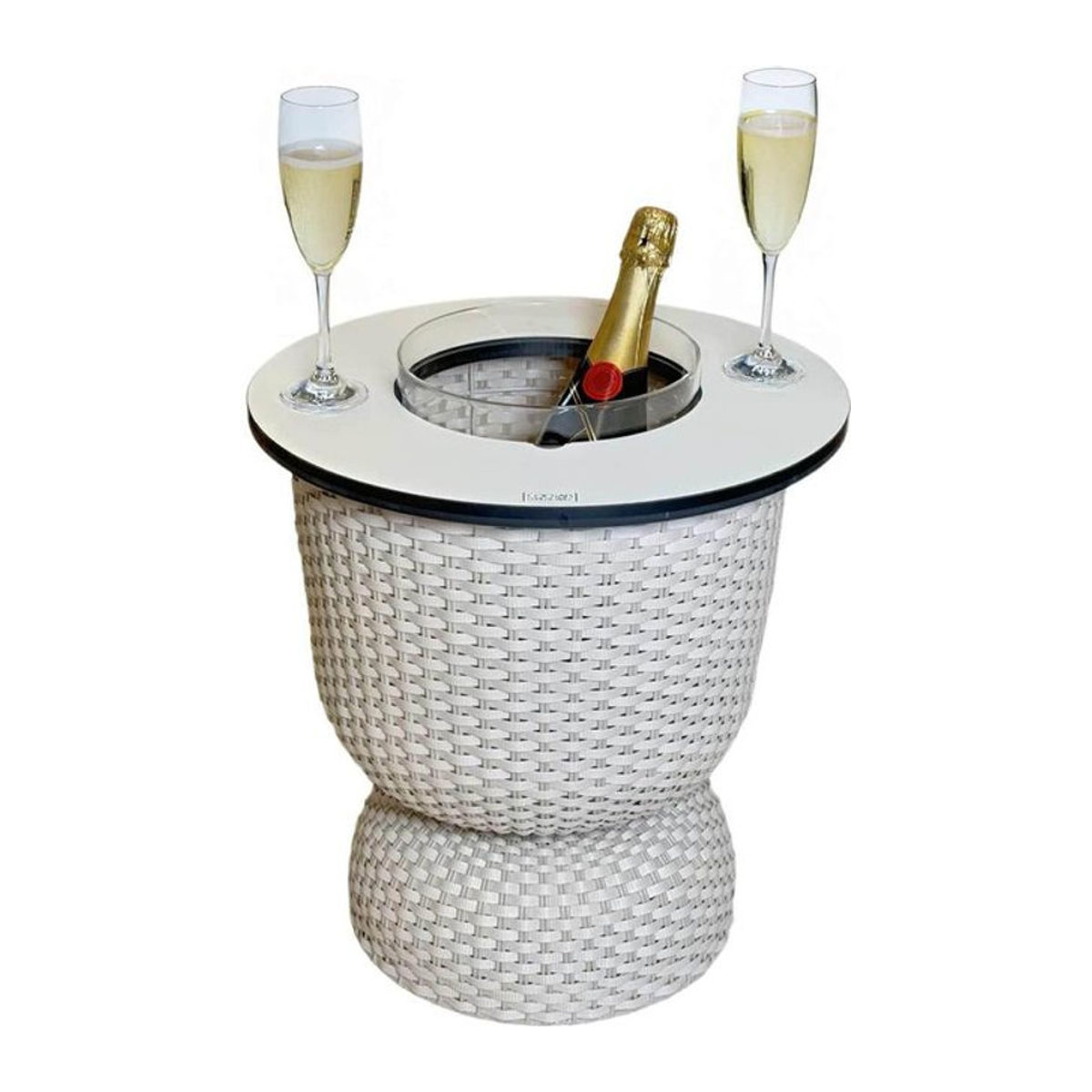 COOTAB 3-in-1 Loungetisch Paris aus weißem Polyrattan mit Acryl-Kühler, Durchmesser: 43 cm - Bild 1