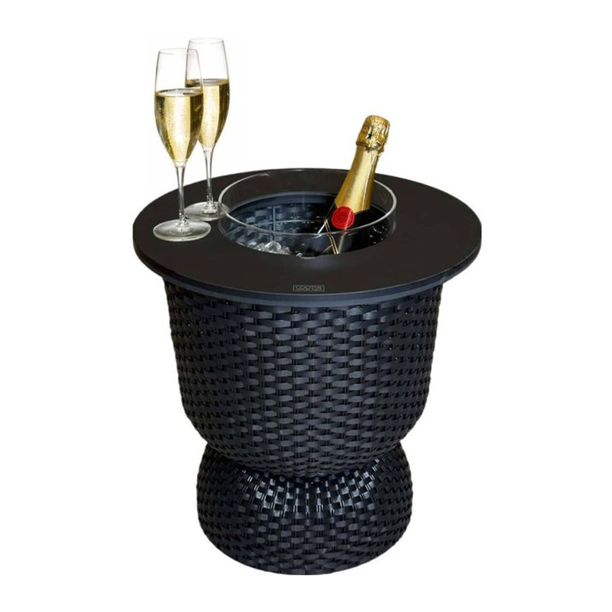 COOTAB 3-in-1 Loungetisch Paris Rund aus Polyrattan mit Acryl-Kühler in Schwarz, Durchmesser: 43 cm - Bild 1