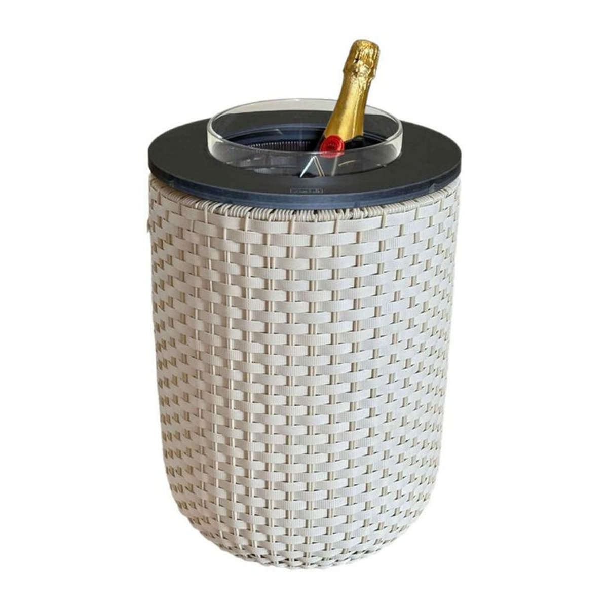 COOTAB 4-in-1 Loungetisch London Beistelltisch mit Acryl-Kühler aus Polyrattan in Weiß, Durchmesser: 50 cm - Bild 1