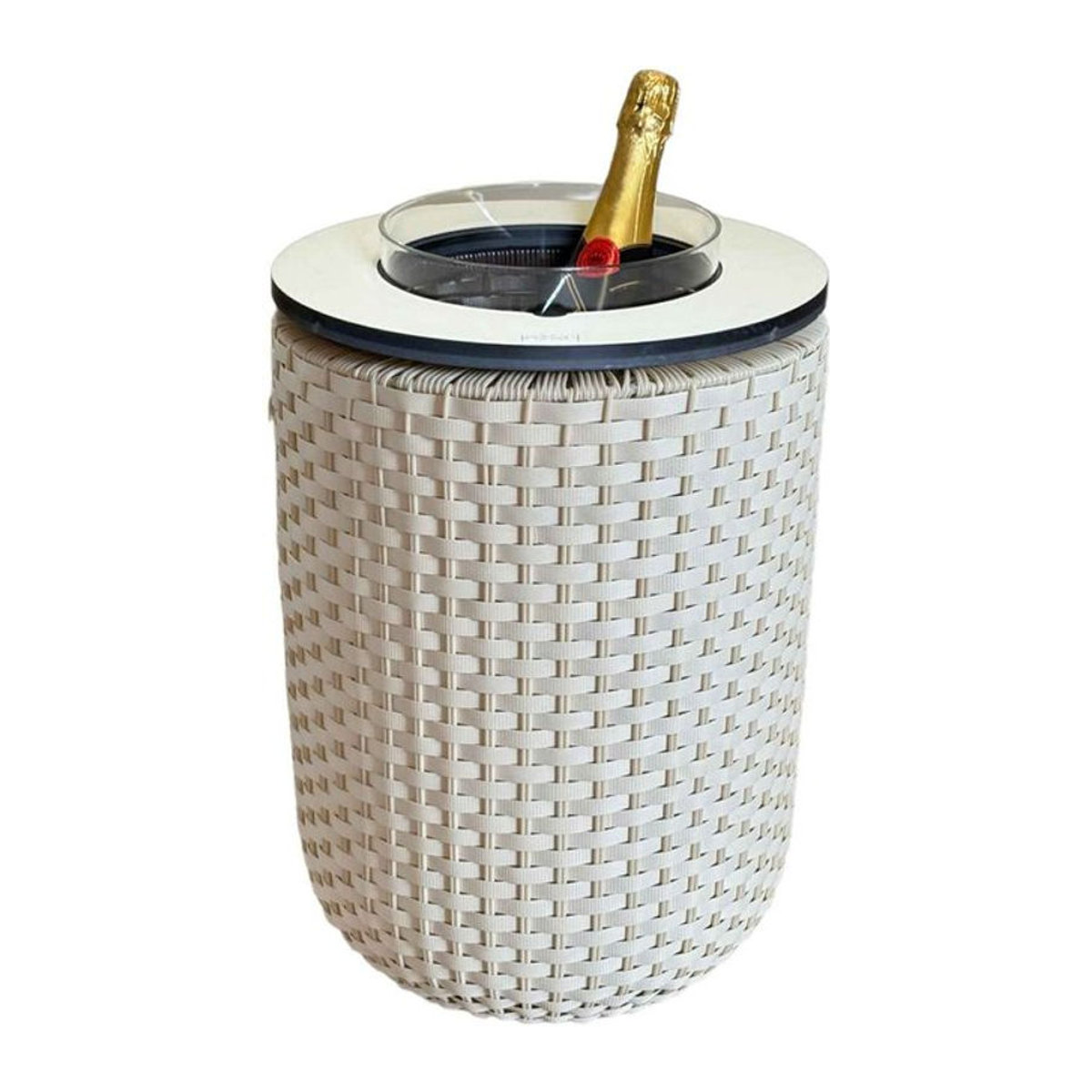 COOTAB 4-in-1 Loungetisch London Rund mit Acryl-Kühler aus Polyrattan in Weiß, Durchmesser: 50 cm - Bild 1
