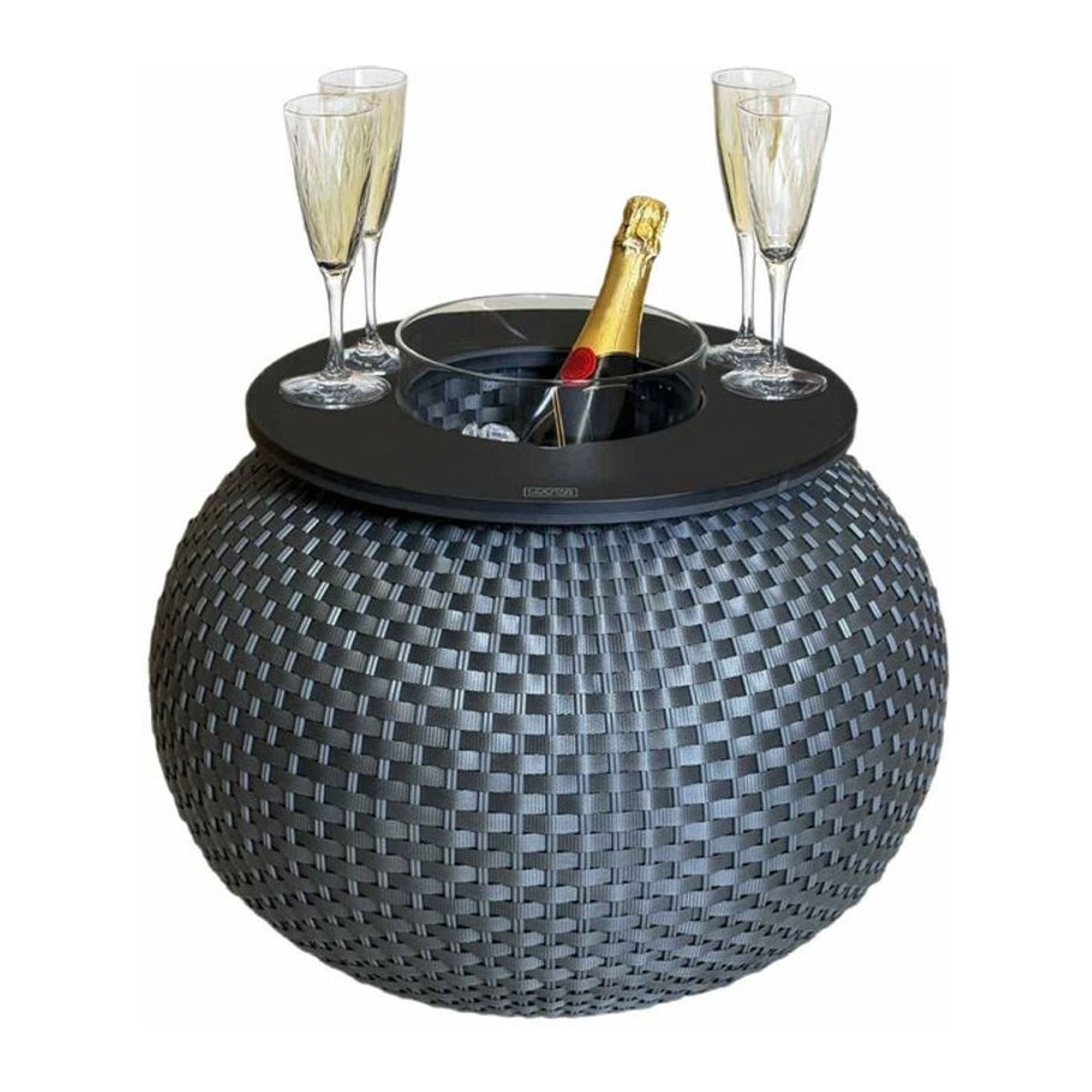 COOTAB Milano 3-in-1 Loungetisch mit Acryl-Kühler aus Polyrattan, Rund, Anthrazit, Durchmesser: 40 cm - Bild 1