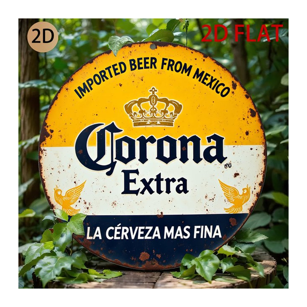 Corona Extra Vintage Metallschild für die Wandmontage, quadratisches Design in Blau und Gelb, B/B: 20 x 20 cm - Bild 1