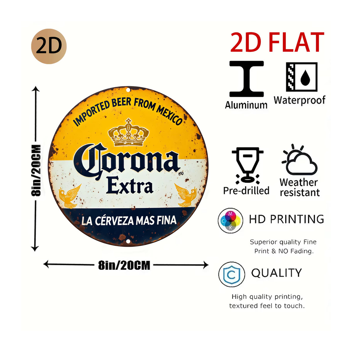 Corona Extra Vintage Metallschild für die Wandmontage, quadratisches Design in Blau und Gelb, B/B: 20 x 20 cm - Bild 2