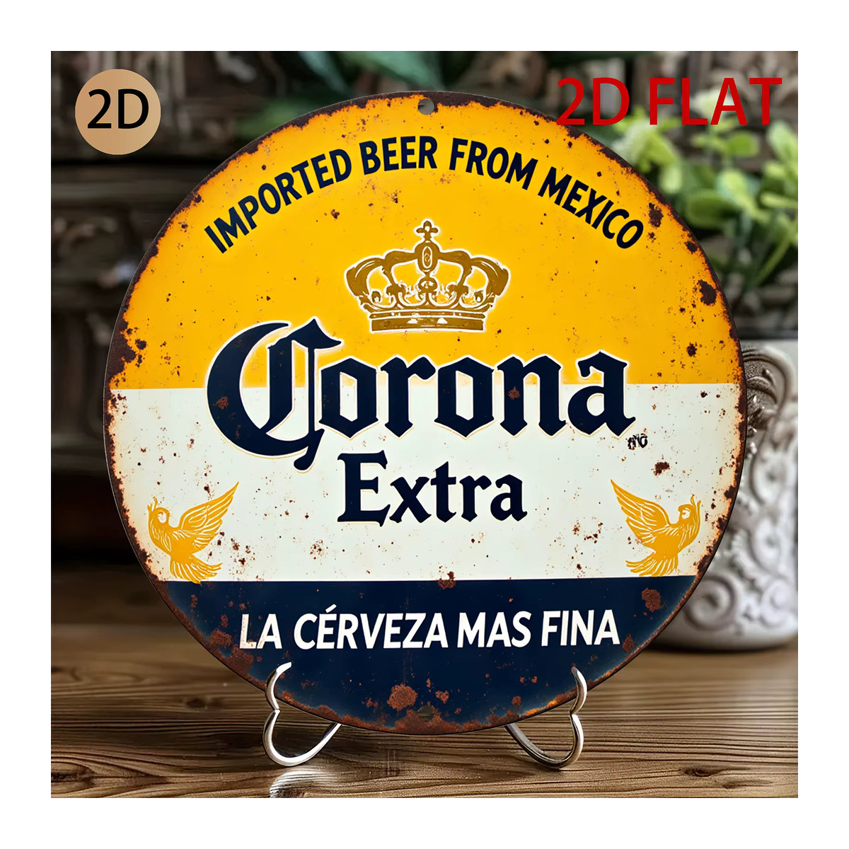 Corona Extra Vintage Metallschild für die Wandmontage, quadratisches Design in Blau und Gelb, B/B: 20 x 20 cm - Bild 3
