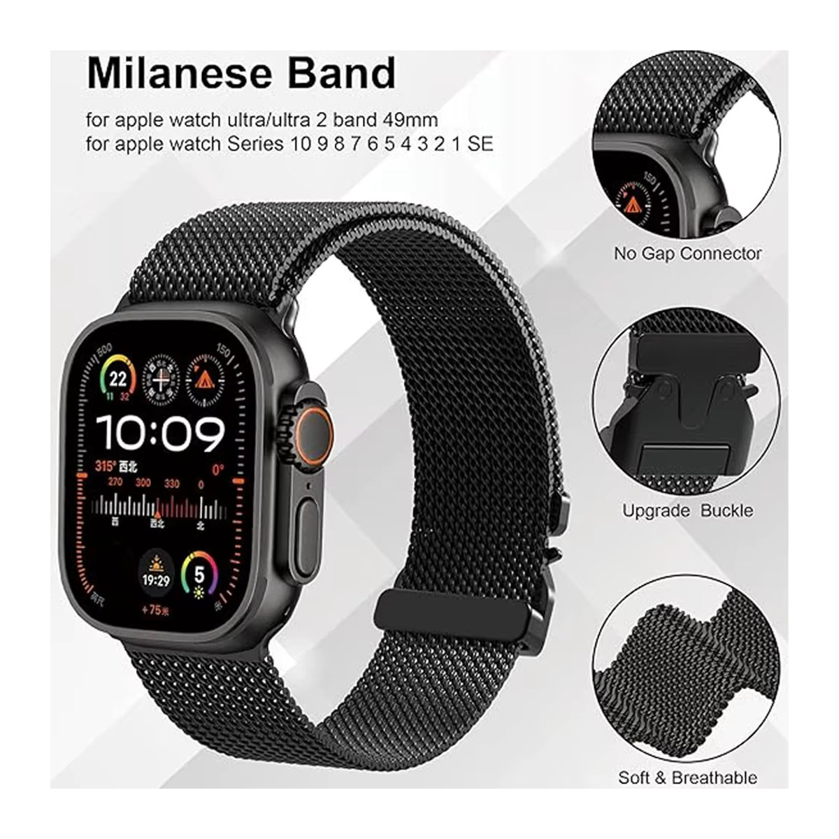 Correa Titanarmband für Apple Watch Serie 10 9 8 7 6 5 SE und Ultra in Schwarz - Bild 3