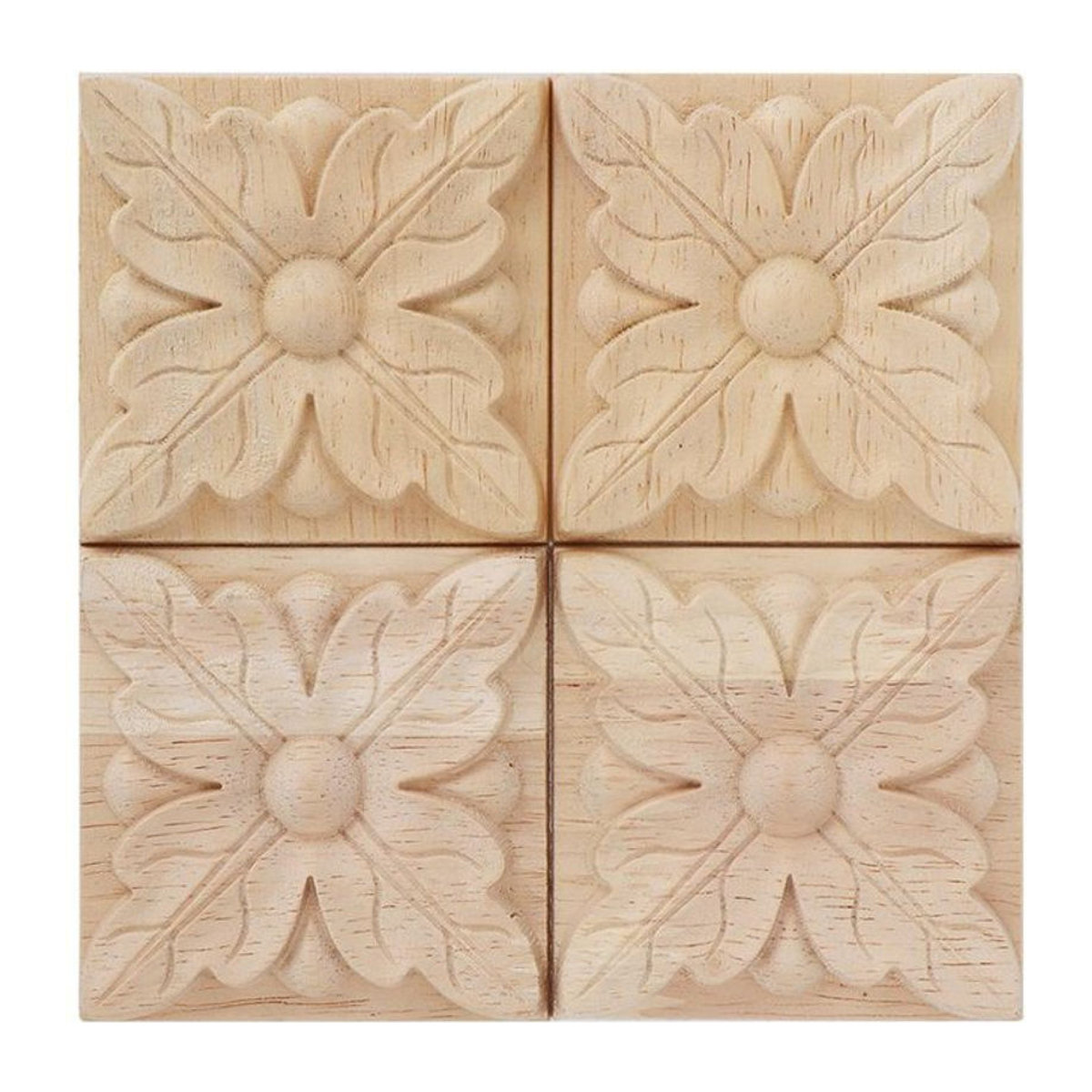 CosyHome 4er Set Karierte Holz-Applikationen in Braun und Beige zur Möbeldekoration - Bild 1