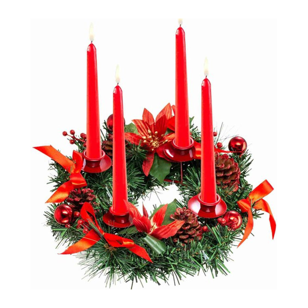 CosyHome Adventskranz aus Kunststoff mit Kerzenhalter und Schleife in Grün und Rot - Bild 1