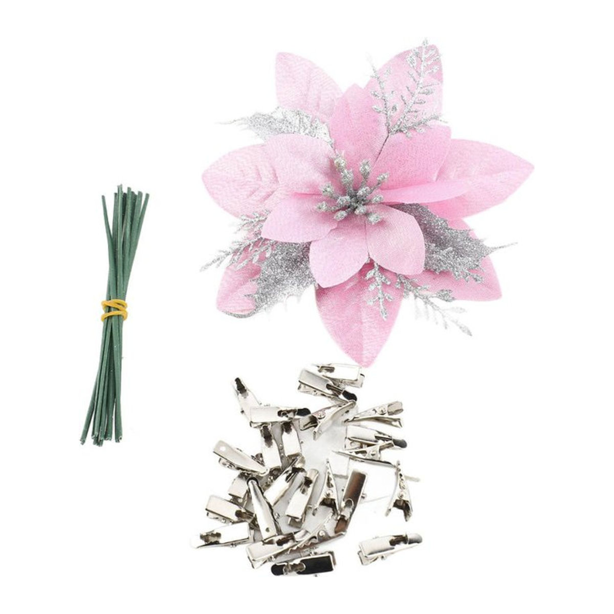 CosyHome Glitzer Weihnachtsblume Rosa, Künstliche Weihnachtsdeko mit Clips und Stielen, Höhe: 14,5 cm - Bild 1