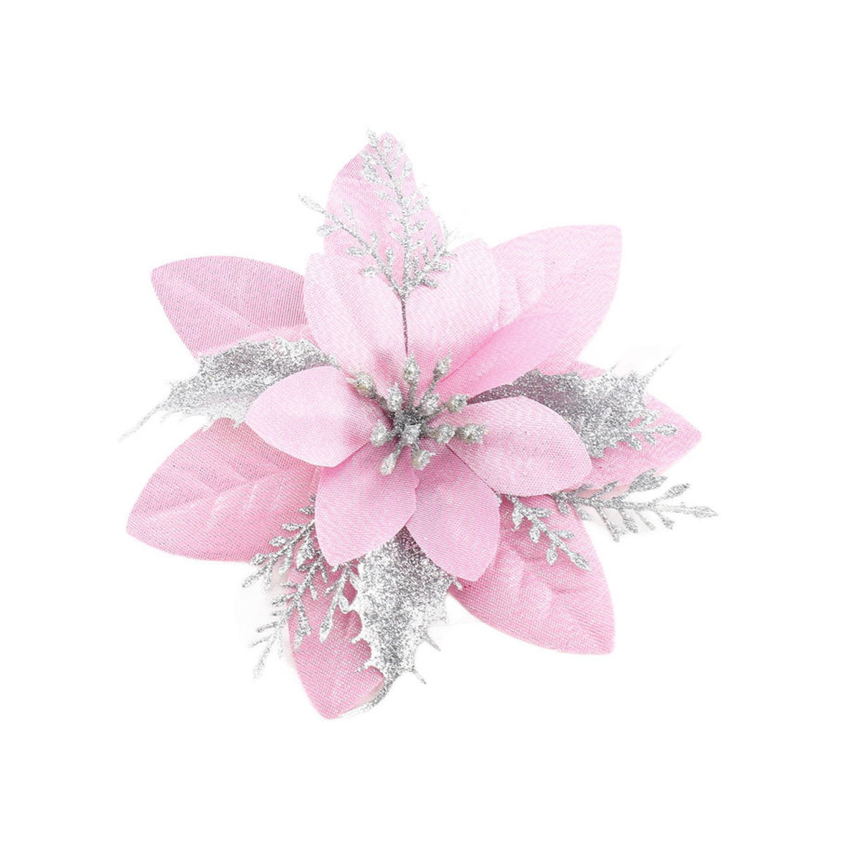 CosyHome Glitzer Weihnachtsblume Rosa, Künstliche Weihnachtsdeko mit Clips und Stielen, Höhe: 14,5 cm - Bild 2