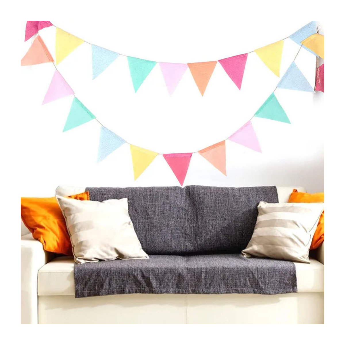 CosyHome Wimpelkette aus Baumwolle mit 42 mehrfarbigen Flaggen in floralem und geometrischem Design für Hochzeiten und Kinderfeiern - Bild 3