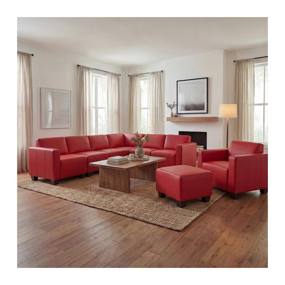 Couch-Garnitur Moncalieri 6-Sitzer von MCW in Rot aus Kunstleder im modernen Design - Bild 1