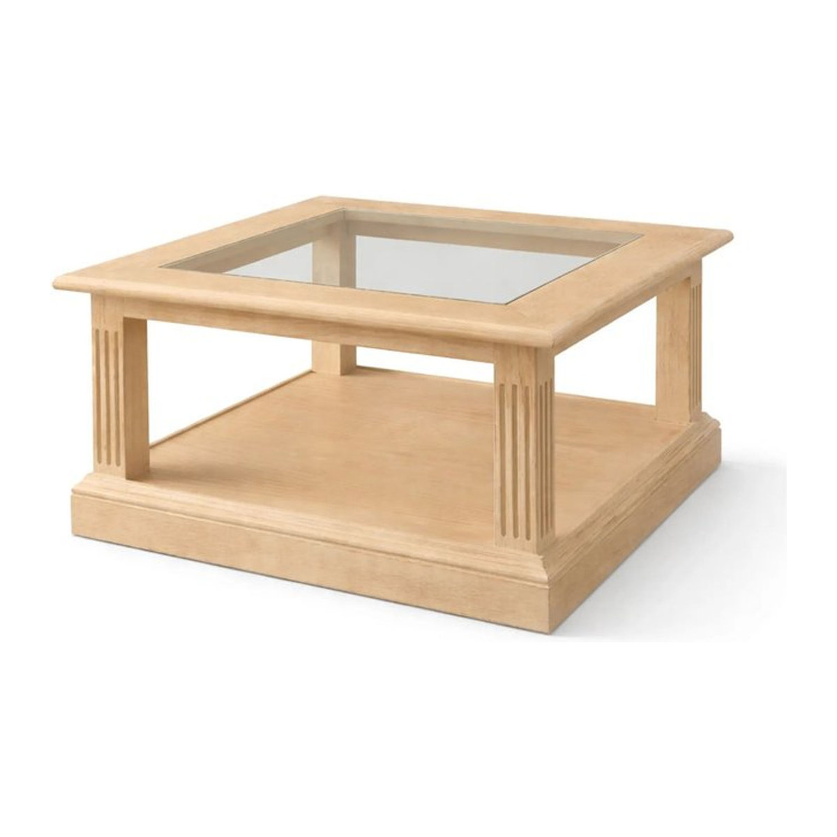 Couchtisch Cadiz aus massivem Kiefernholz in Natur mit Glas, quadratisch, B/T: 90 x 90 cm, H: 45 cm - Bild 1