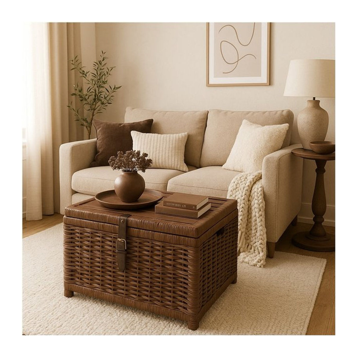 Couchtisch Guido von Möbel direkt in Braun aus Polyrattan und Kiefer Massivholz im Bohemian Stil, rechteckig - Bild 1