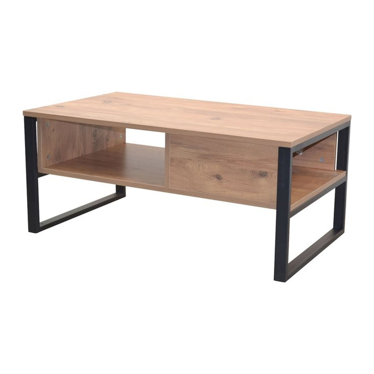 Couchtisch Heike V von Möbel direkt im Industrial Design aus Metall und Holzwerkstoff in Schwarz und Eiche Natur, rechteckig - Bild 1