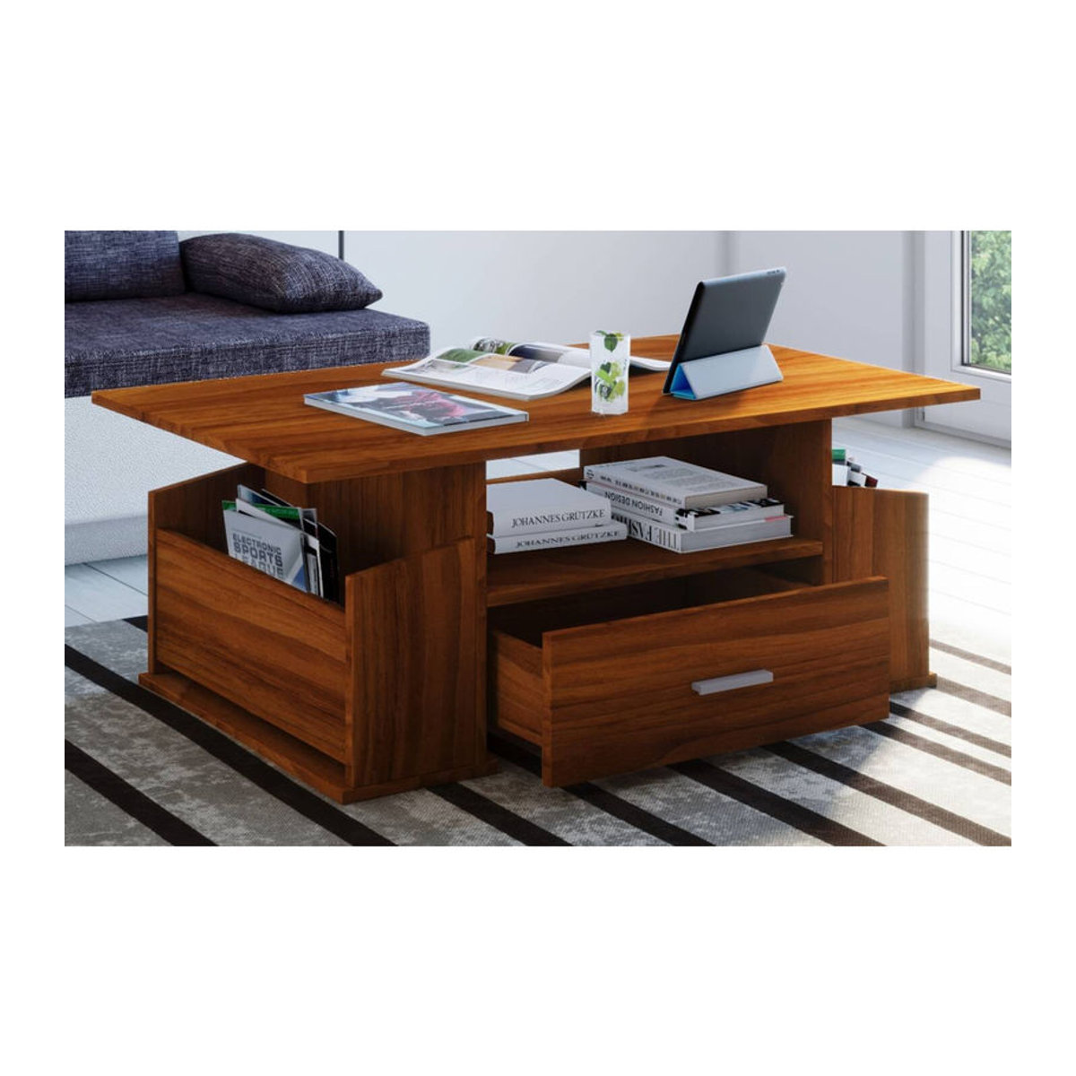 Couchtisch Junata von VCM in Braun, modern, B/T/H: 110 x 52 x 44 cm - Bild 3