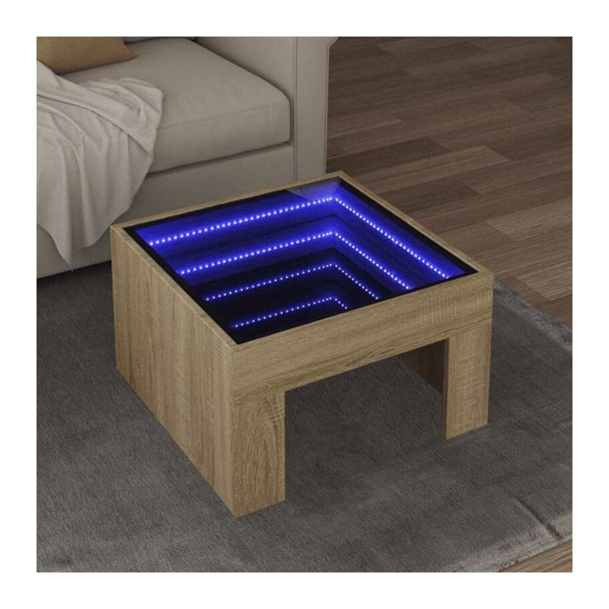 Couchtisch mit Infinity-LED in Sonoma-Eiche Natur von Vidaxl, Modern, B/T/H: 50 x 50 x 30 cm, Braun - Bild 1