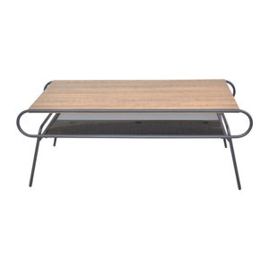 Couchtisch Saskia von Möbel direkt im Industrial Design aus Metall, Holzwerkstoff und Glas, rechteckig, in Nussbaum, Eiche Natur oder Schwarz