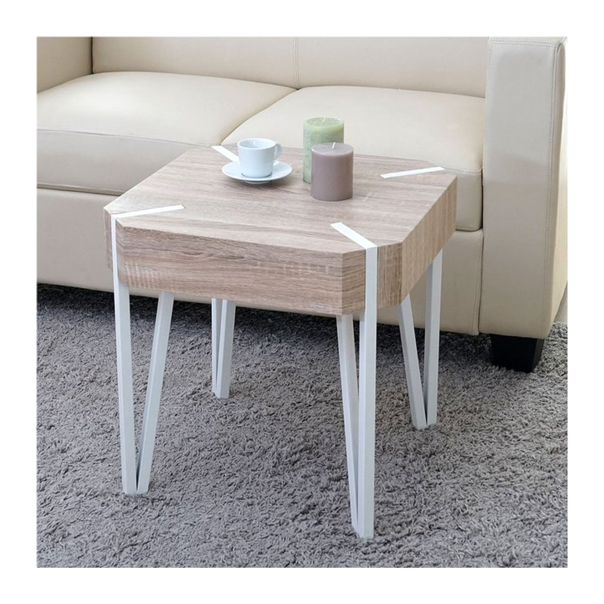 Couchtisch und Beistelltisch Genk H574 von MCW in Eiche mit hellen Metall-Füßen, B/T/H: 52 x 50 x 50 cm - Bild 1