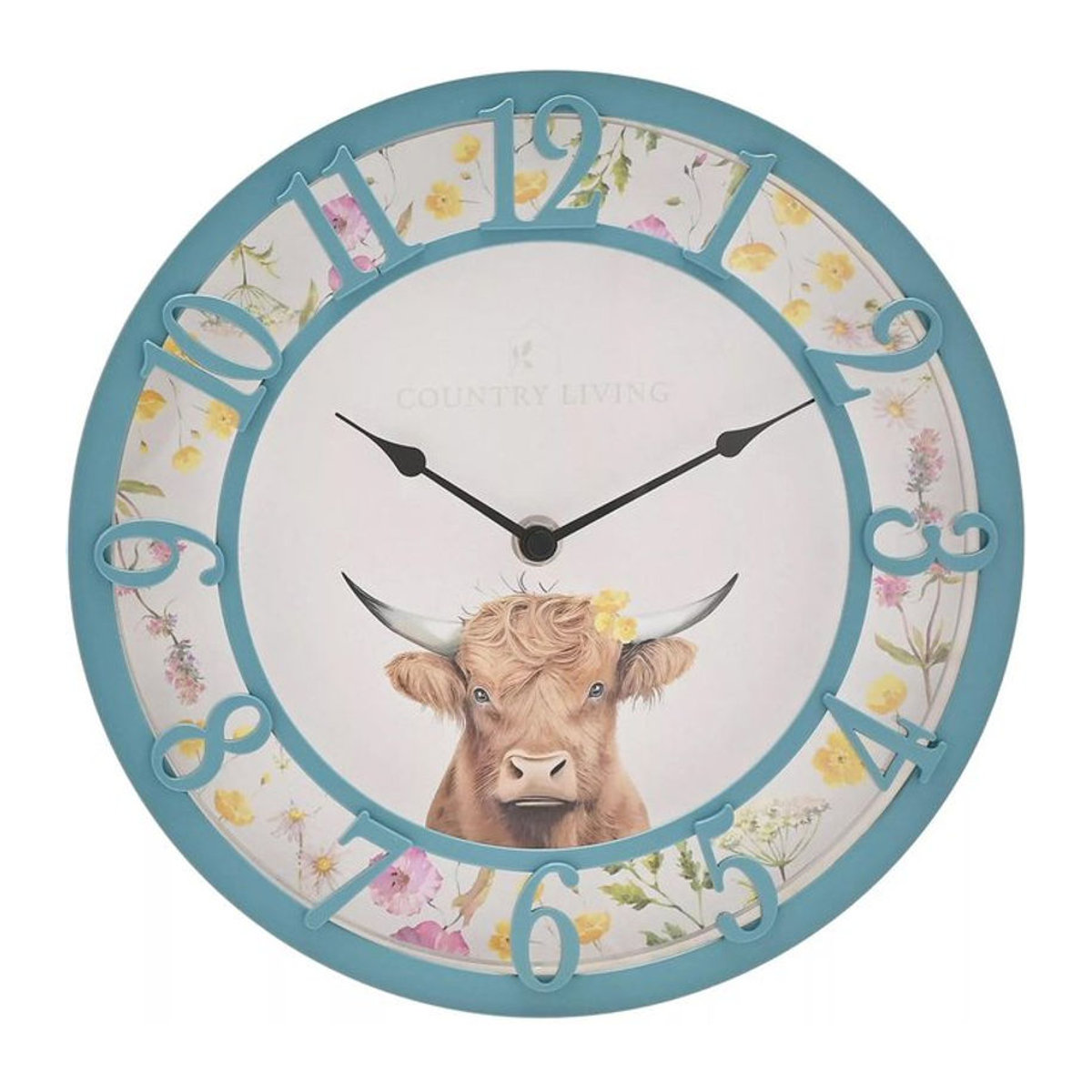 Country Living Highland Cow Gartenuhr aus Kunststoff, mehrfarbig, Durchmesser: 25 cm - Bild 1