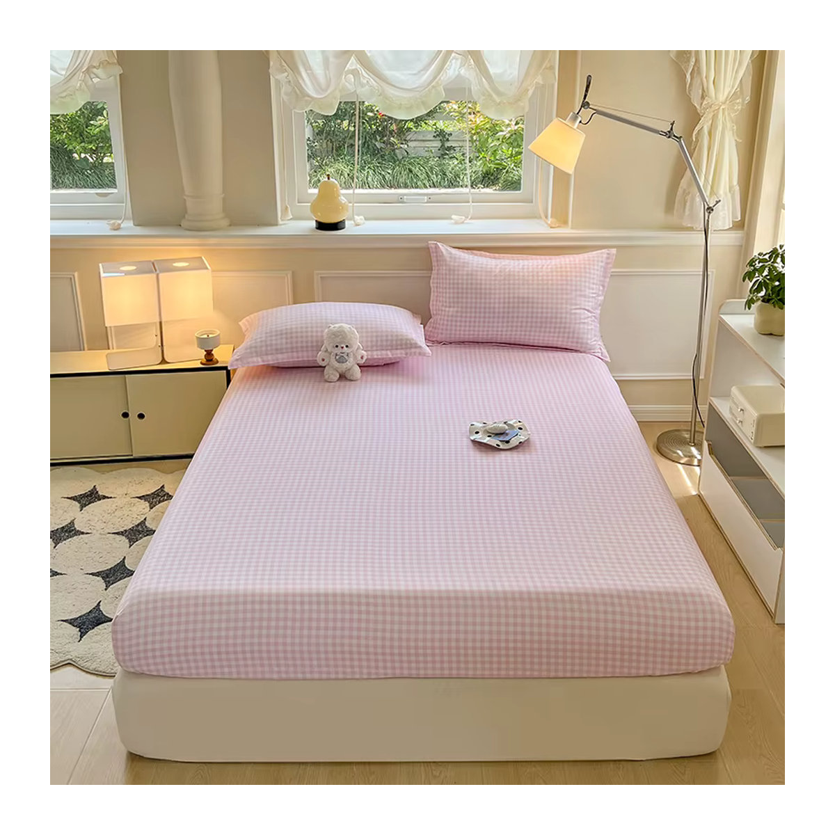 Couvre Lit Home Spannbettlaken im Karomuster in Rosa für Kinderzimmer - Bild 2