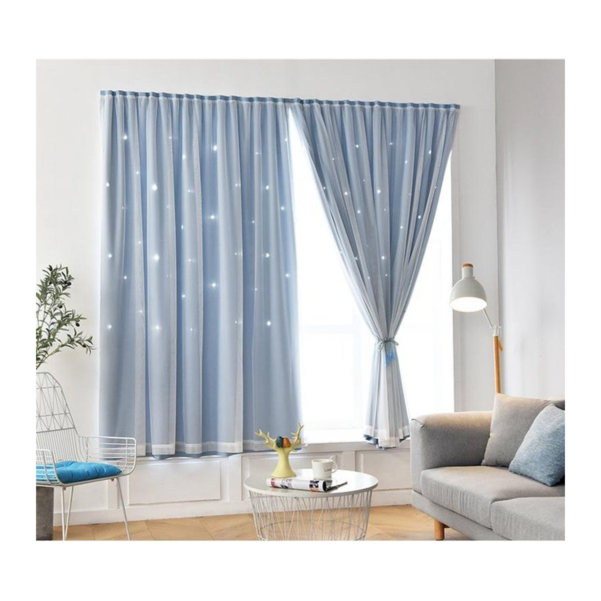 Cozy Up Home Vorhänge für Kinderzimmer mit Stern-Cut-Out, 2er-Set, blau, B: 120 cm, H: 200 cm - Bild 1