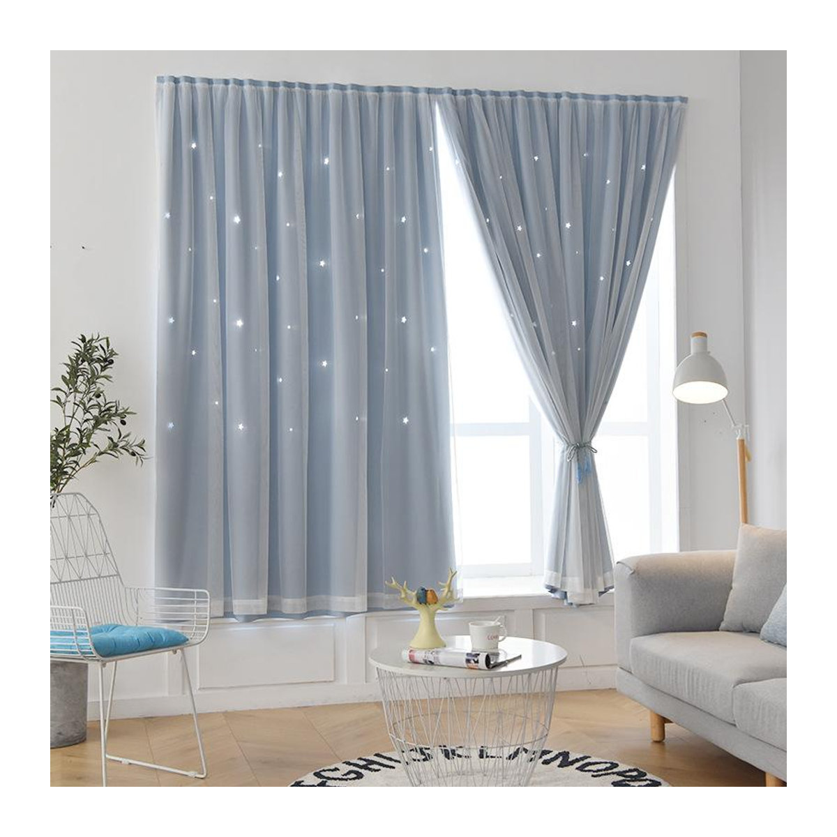 Cozy Up Home Vorhänge für Kinderzimmer und Schlafzimmer mit Stern-Cut-Out, 2er-Set, grau, B: 0,7 m x H: 1,5 m - Bild 1