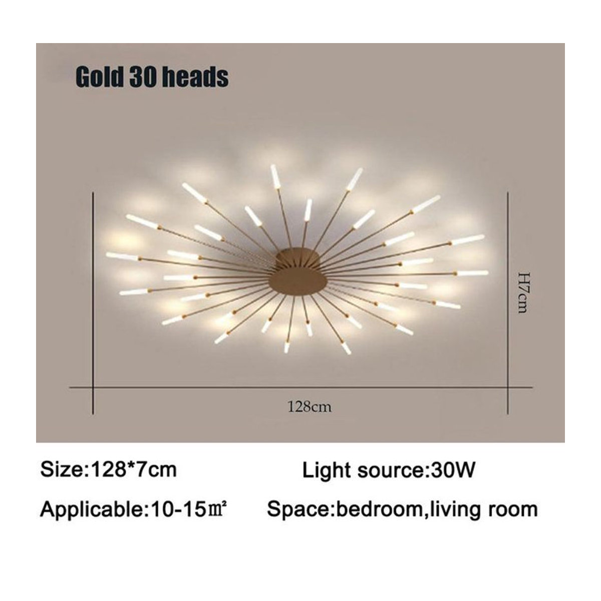 CozyCorner Moderne LED Pendelleuchte in Gold mit 30 Köpfen im kreativen Feuerwerk Design als Kronleuchter aus Metall für Wohnzimmer und Schlafzimmer - Bild 1