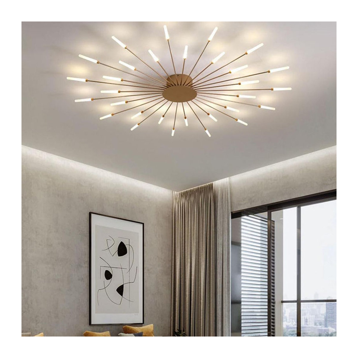 CozyCorner Moderne LED Pendelleuchte in Gold mit 30 Köpfen im kreativen Feuerwerk Design als Kronleuchter aus Metall für Wohnzimmer und Schlafzimmer - Bild 2
