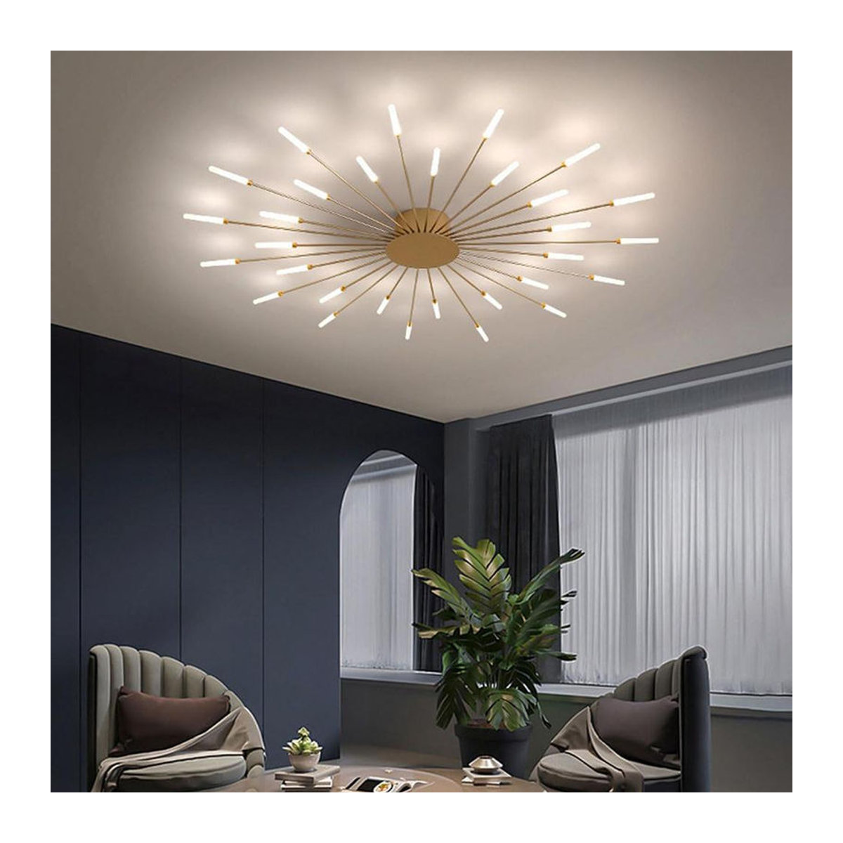CozyCorner Moderne LED Pendelleuchte in Gold mit 30 Köpfen im kreativen Feuerwerk Design als Kronleuchter aus Metall für Wohnzimmer und Schlafzimmer - Bild 4