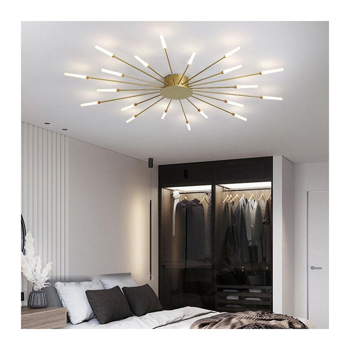 CozyCorner Moderne LED Pendelleuchte in Gold mit 30 Köpfen im kreativen Feuerwerk Design als Kronleuchter aus Metall für Wohnzimmer und Schlafzimmer - Bild 5